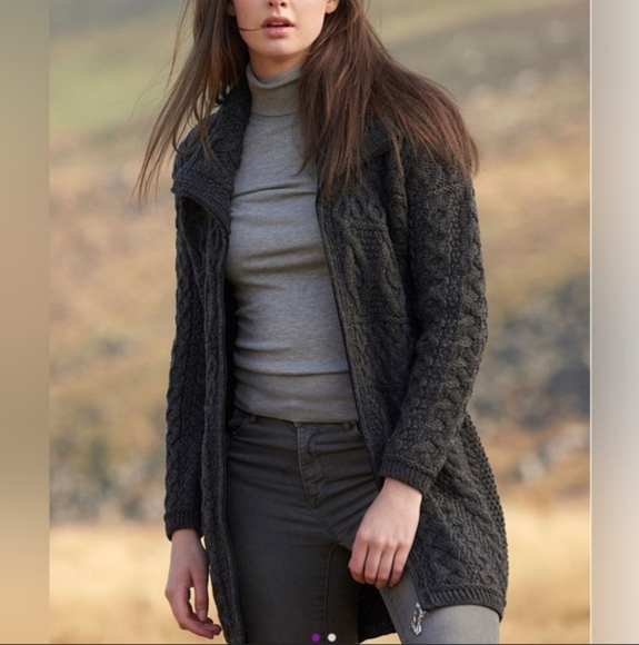 Aran Crafts Sweaters - Aran Crafts 100% Merino Wool Cable Knit Coat Cardigan 492j